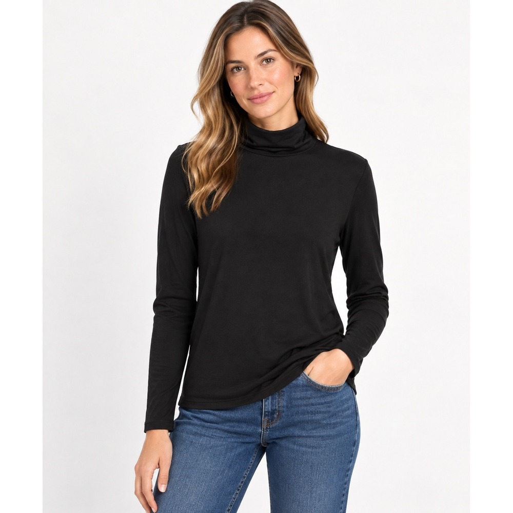 J.Crew Womens Black Long Sleeve Turtleneck Top K4227 HO20 Size L NWT